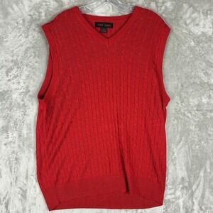Linea Uomo Mens Red Cable Knit V-Neck Sweater Vest Size Large Acrylic RN 75093